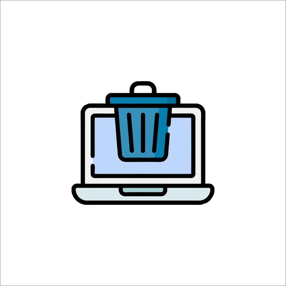 A laptop with a trash can icon on it vector
