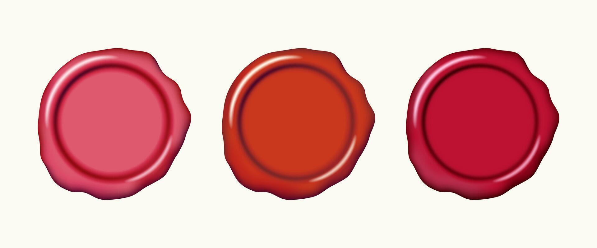 Wax seal stamp mockup. Set of pink and red shades sealing wax stamps decorative elements. Elegant vintage sign clip art for invitation, cards, letters, calligraphy design. vector