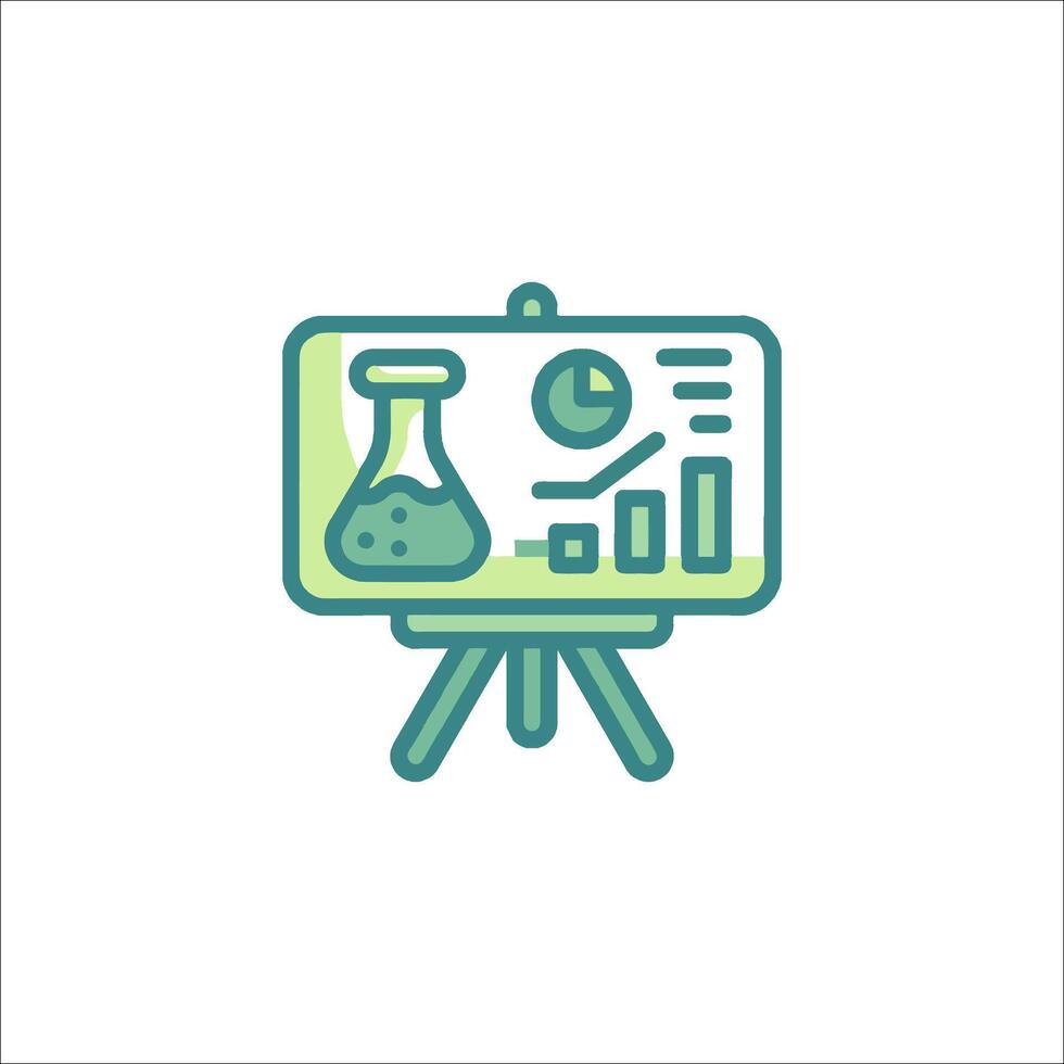 A presentation board with a glass flask and a graph vector