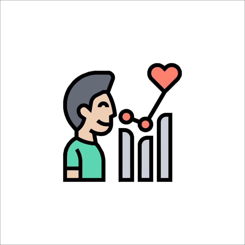 A man is looking at a graph and a heart is growing vector