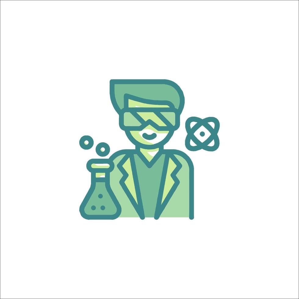A man in a lab coat holding a flask and a test tube vector