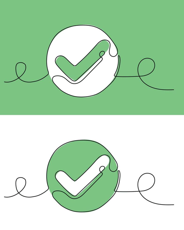 Continuous line drawing of check mark. Tick one line icon. One line drawing background. illustration. Check mark black icon vector