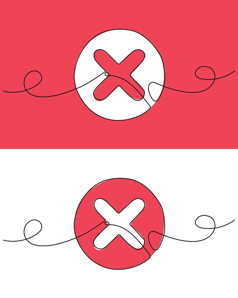 Long line cross icon. X. Continuous line. vector