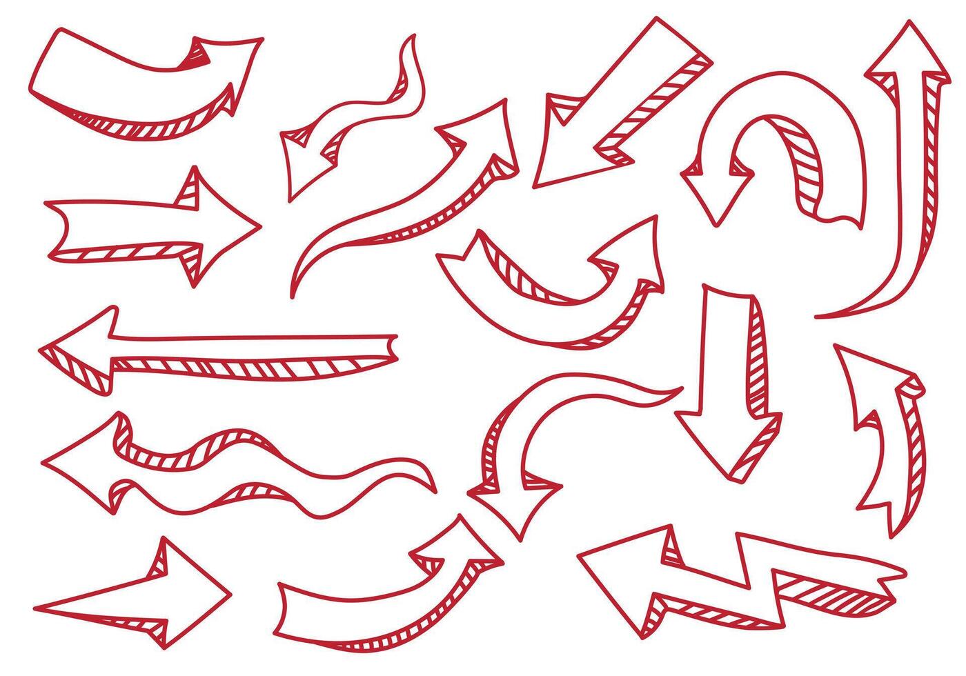 Set of hand drawn doodle arrows isolated on white background. vector