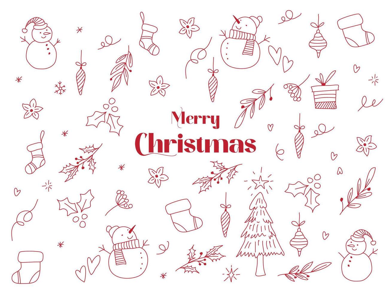 Red Christmas design doodle element on white background. vector