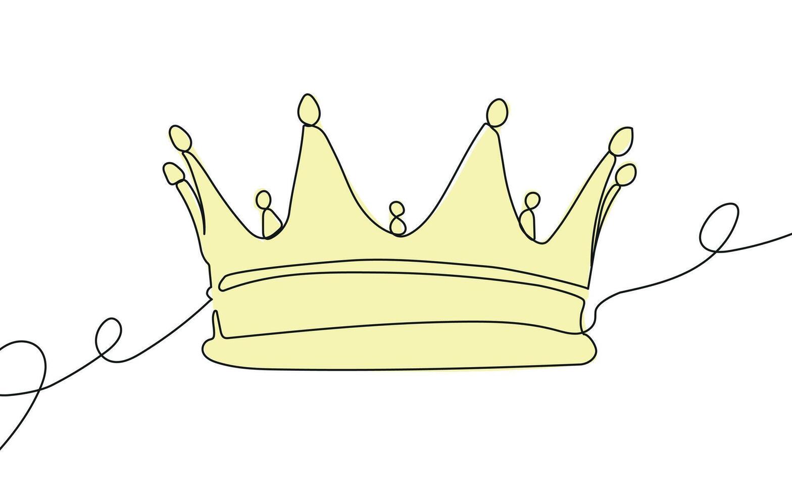 Continuous one simple single abstract line drawing of golden crown icon in silhouette on a white background. Linear stylized. vector
