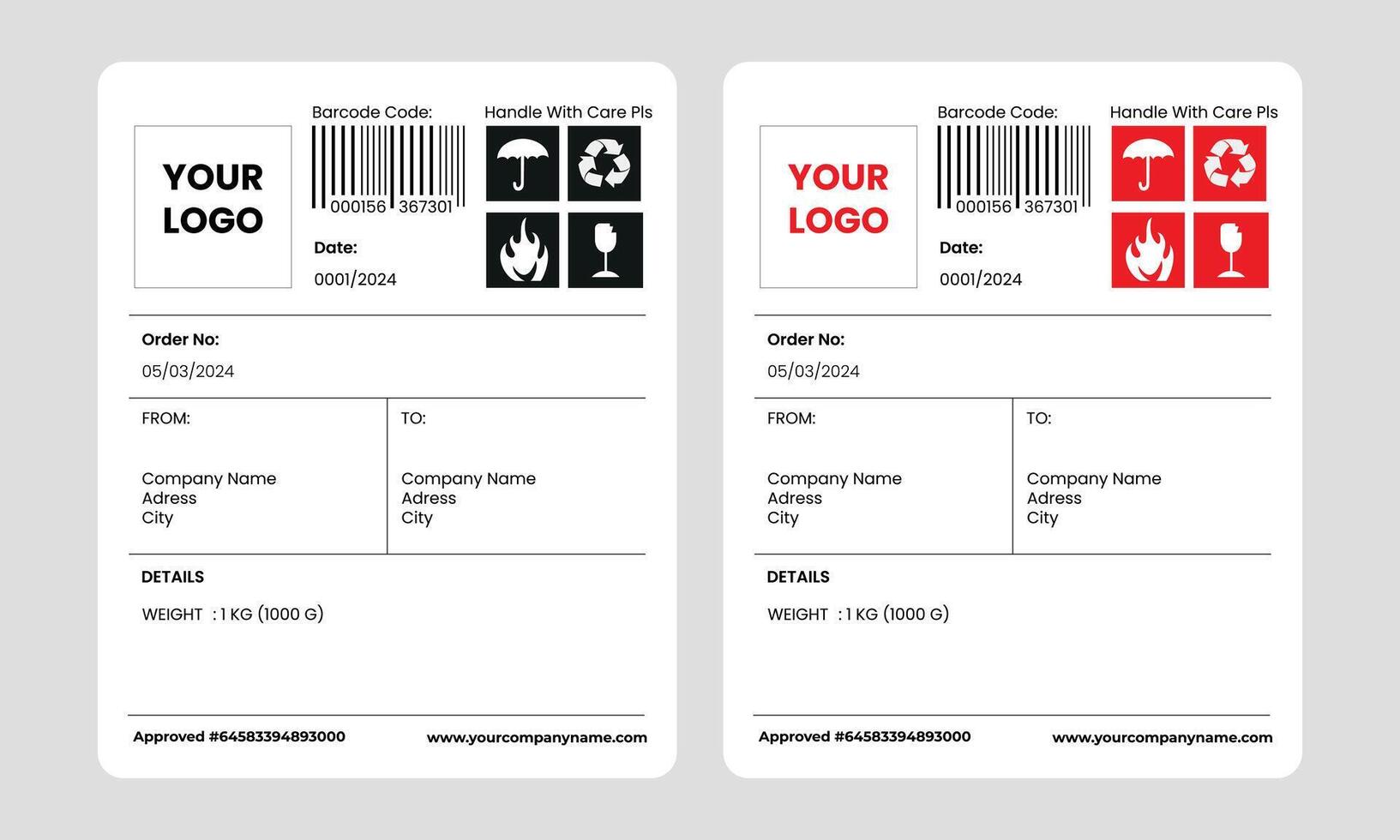 Barcode Label Delivery Template, Cargo Icons, Fragile, Recycle, Stickers. Shipping label barcode template vector