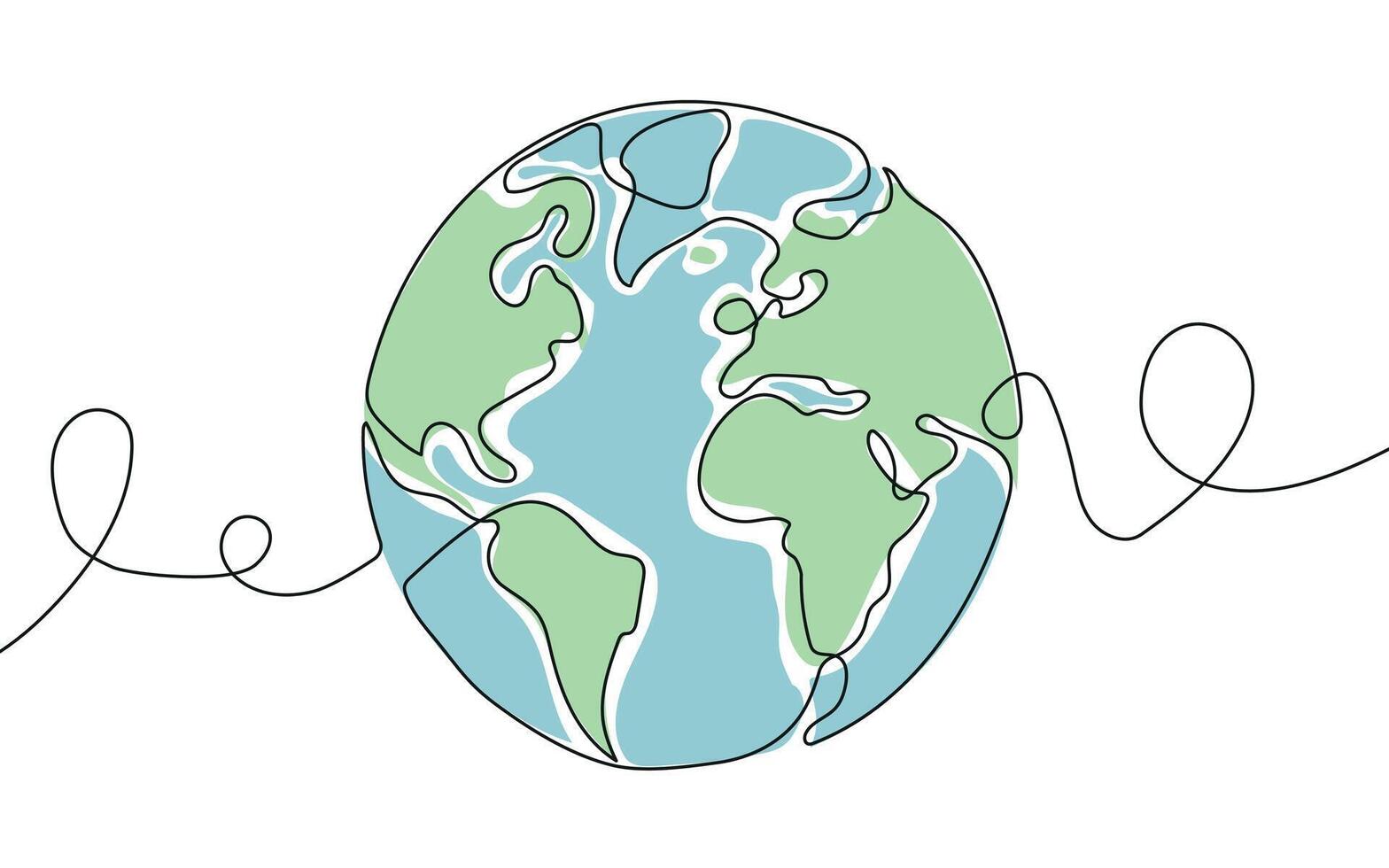 One continuous line drawing of Earth globe. World map in simple linear style. Travel and flight concept in editable stroke. vector
