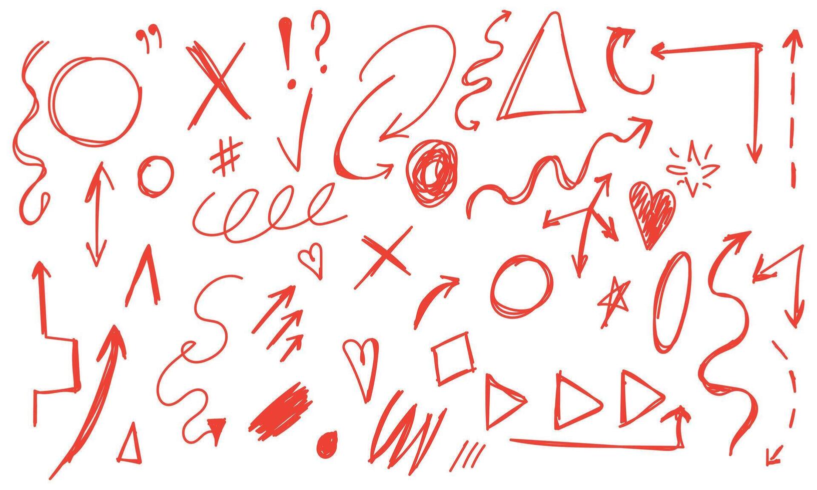 Set of hand drawn arrows doodle design elements.Hand drawn sketch red signs vector