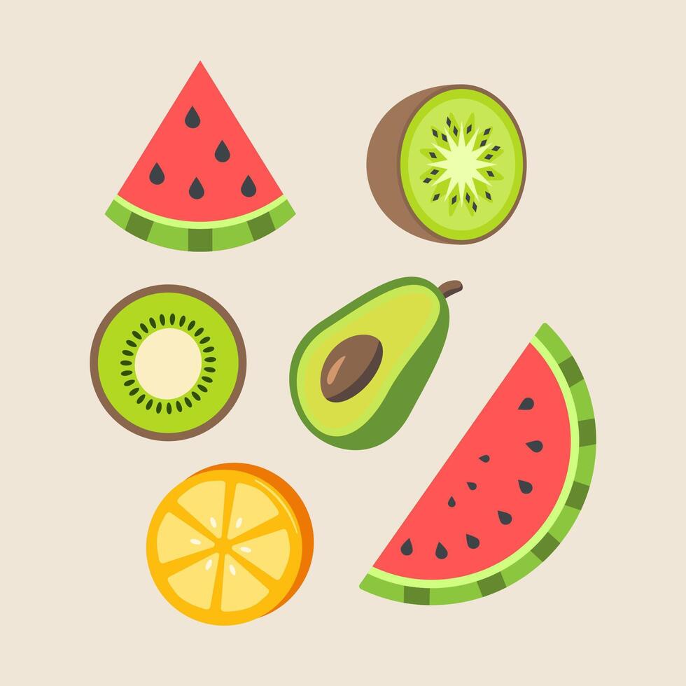 Hand drawn fruit slices collection vector