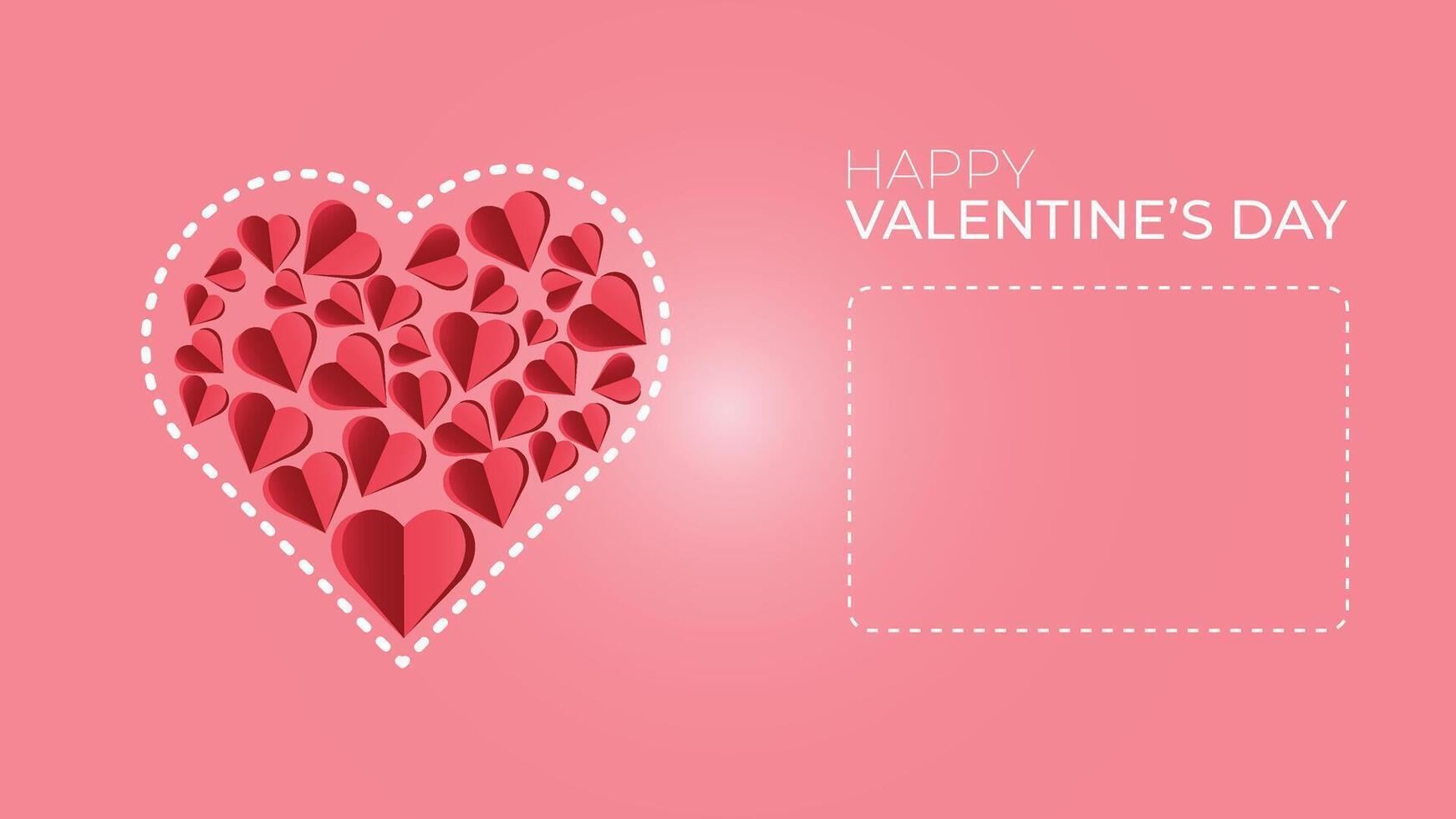 Valentine's Day background with dotted heart shape with lots of paper hearts inside and a dotted frame for your greeting vector