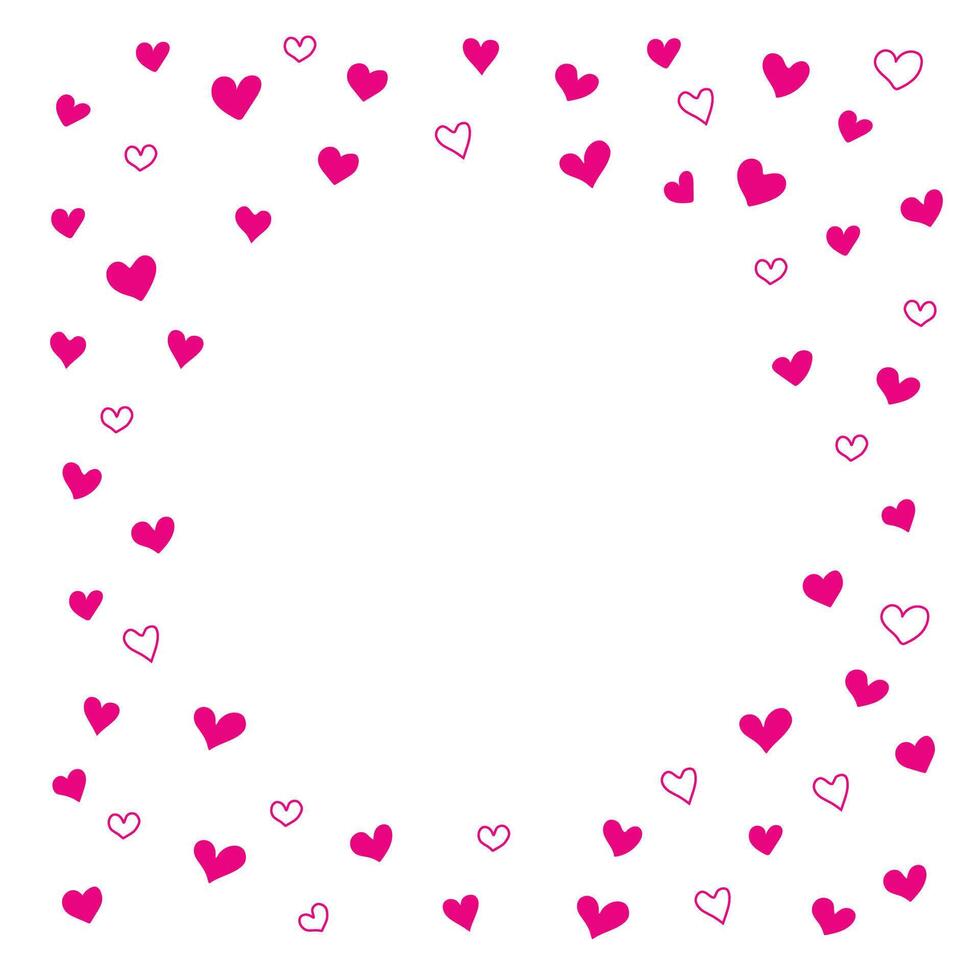 Pink hearts on white background, hand drawn hearts vector