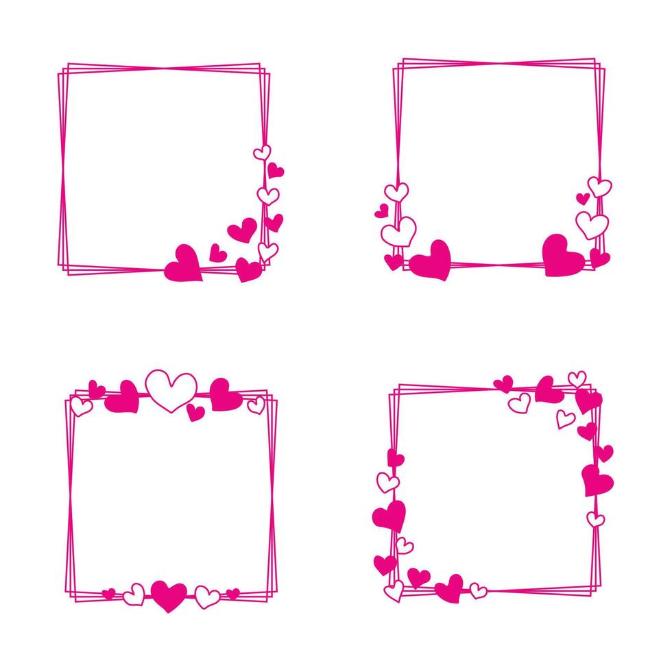 Collection of square frames with hand drawn pink hearts vector