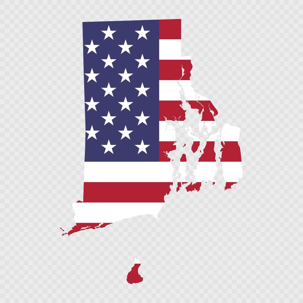 Rhode Island state map with American national flag. vector