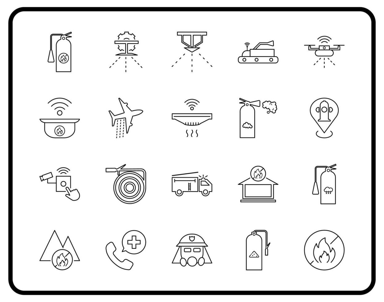 Modern fire extinguisher and technology icon set. Ideal for safety apps, fire websites, educational posters and presentations. vector