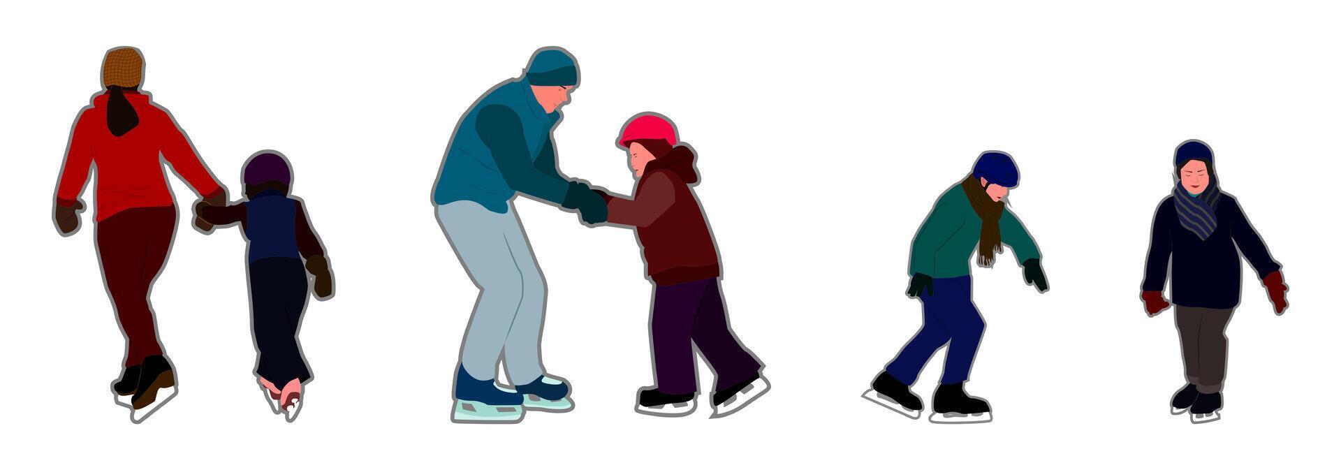 A visual and engaging set of ice skating learning process illustrations. This set is suitable for sports applications, ice skating course websites, educational materials, or promotional media. vector