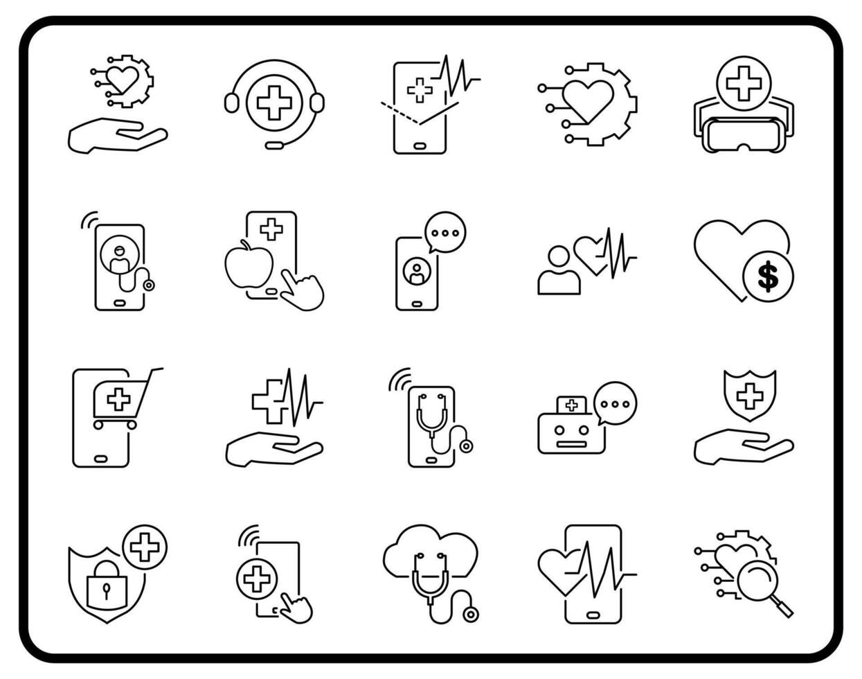 Healthcare digitalization icon set. With modern and minimalist style. Ideal for healthcare apps, medical websites, educational presentations or health technology promotional materials. vector