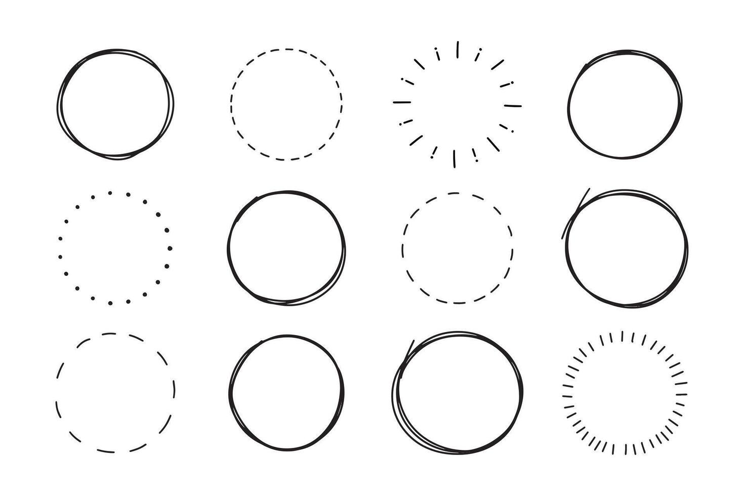 Hand drawn doodle circle highlight set. Marker collection sketch circles for design. vector