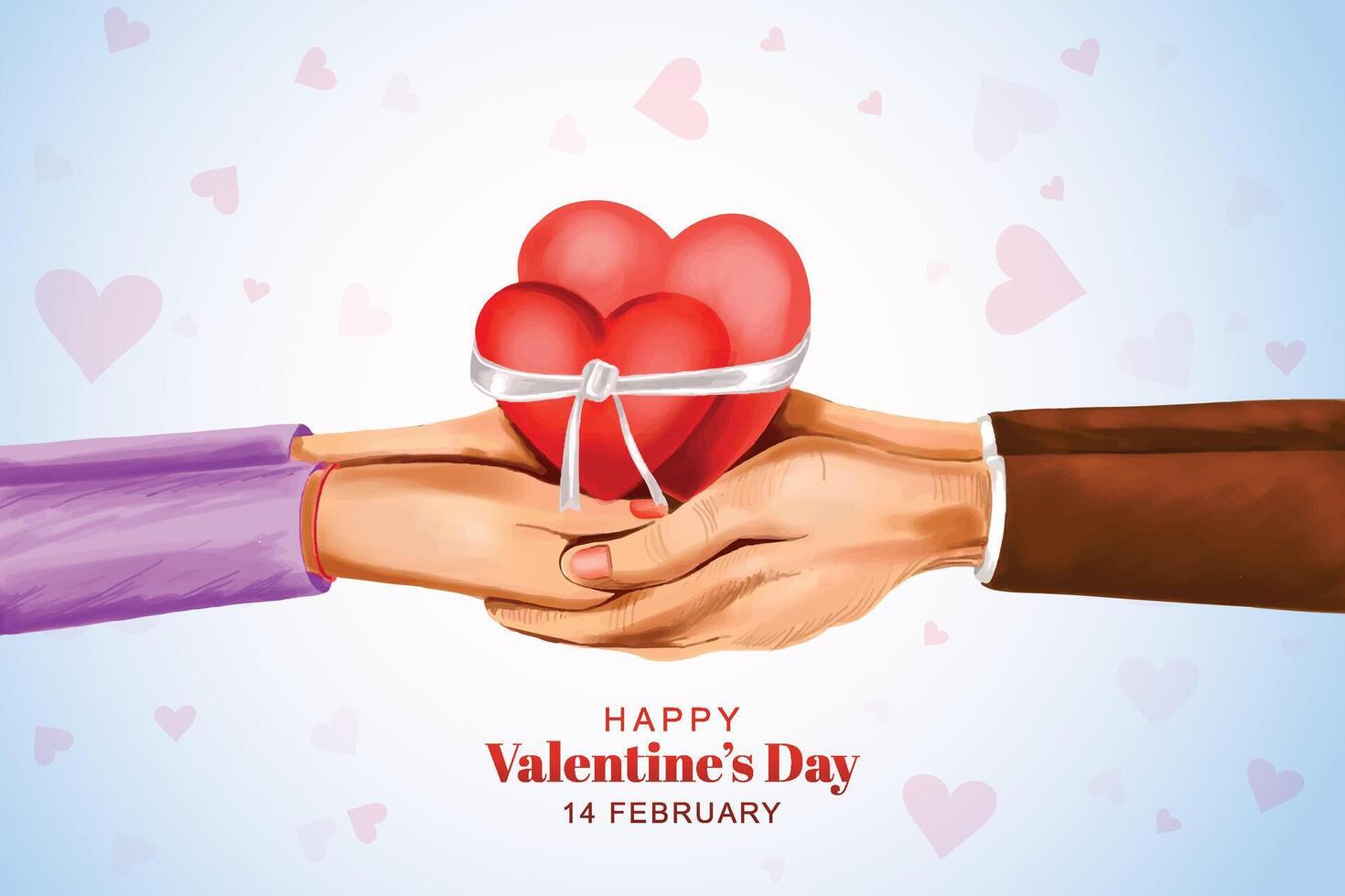 Beautiful hand holding heart valentines day card background vector