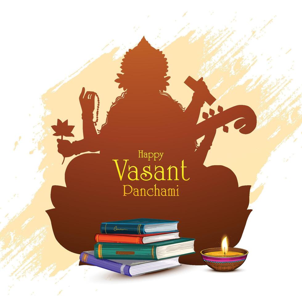 Sarasvati for happy vasant panchami puja of india card design vector