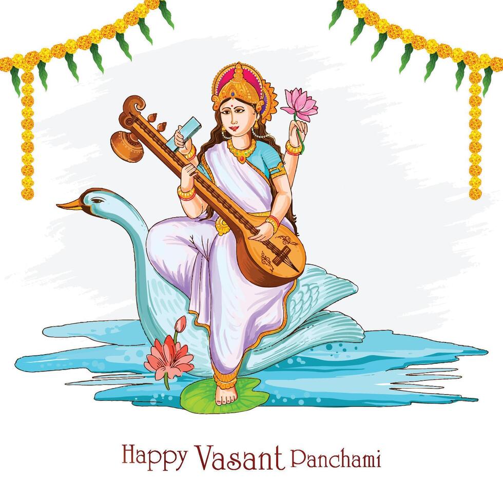 Vasant panchami on indian god saraswati maa religious vector