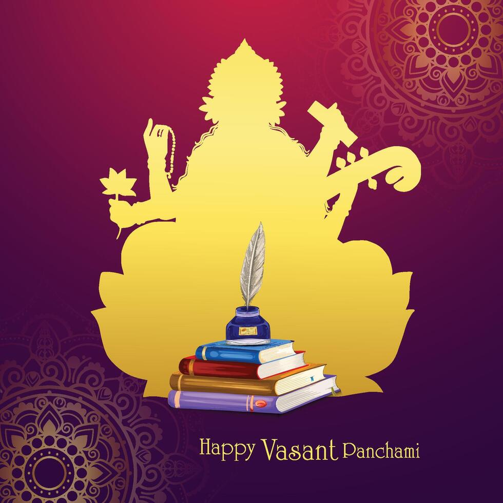 Happy vasant panchami religious festival with goddess saraswati background vector