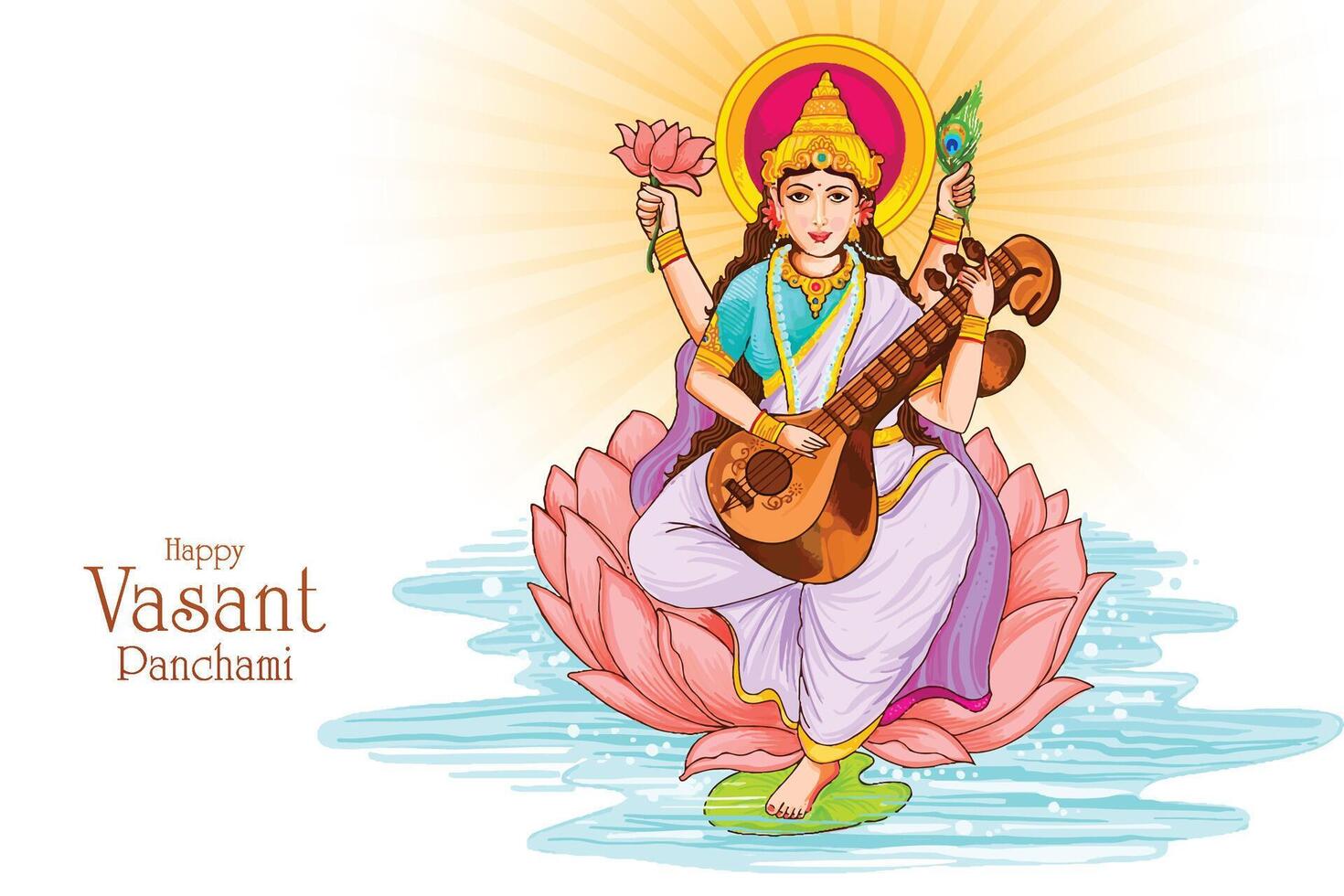 Sarasvati for happy vasant panchami puja of India design vector