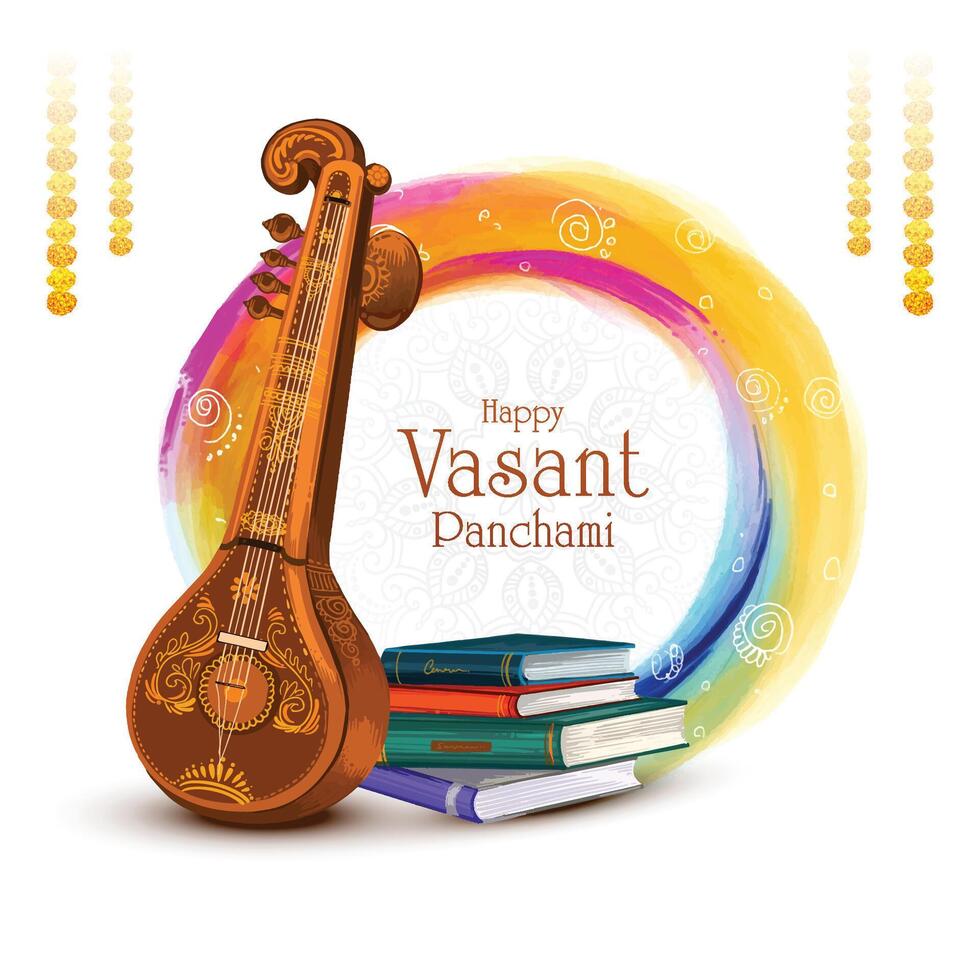 Sarasvati for happy vasant panchami puja card background vector