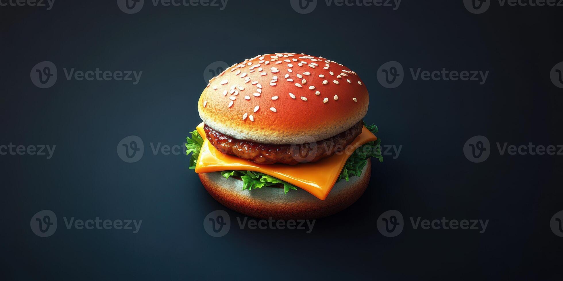 Succulent burger with fresh lettuce and melted cheese on a sesame seed bun photo