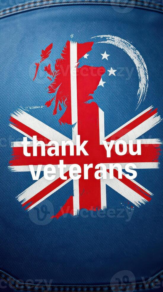 United Kingdom tribute to veterans with bold thank you message on denim background photo