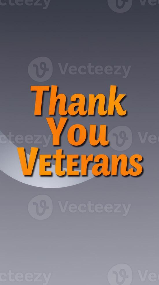 Gratitude message honoring veterans displayed in bold orange typography against a gray background photo