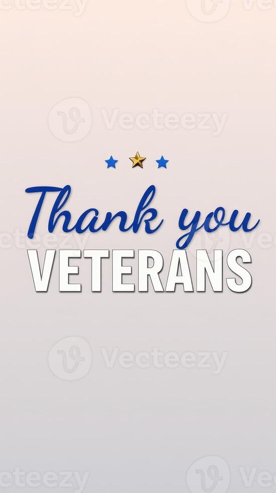 Thank you message honoring veterans displayed on a light background with stars photo