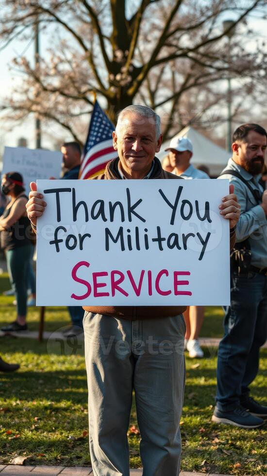 Supporters gather to honor military service members at community event in the park during afternoon rally photo
