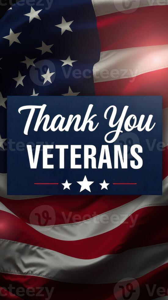 Veterans honored with gratitude against the backdrop of the American flag during a commemorative event photo