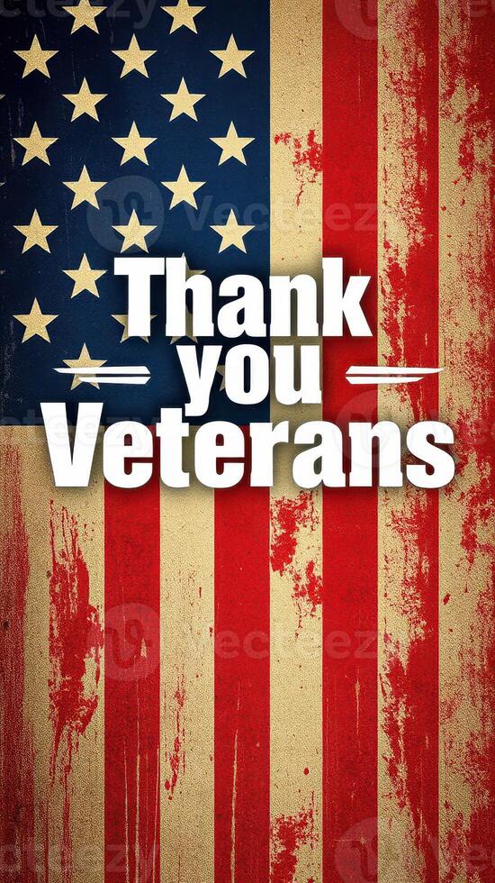 Veteran appreciation message over distressed American flag on textured background photo