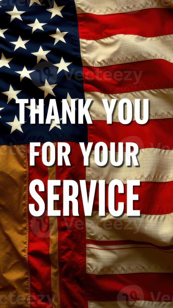 Thank you message displayed over an American flag symbolizes appreciation for military service photo