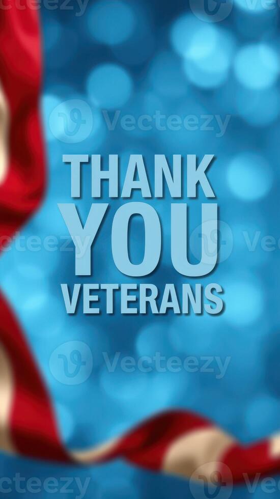 Thank you veterans message with blue background and red ribbon decoration for appreciation photo