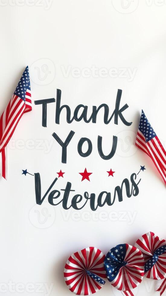 Thanking veterans with a creative display of flags and a heartfelt message in a festive setting photo