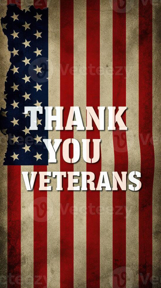 Veterans Day tribute honoring service members with an American flag background featuring a message of gratitude photo