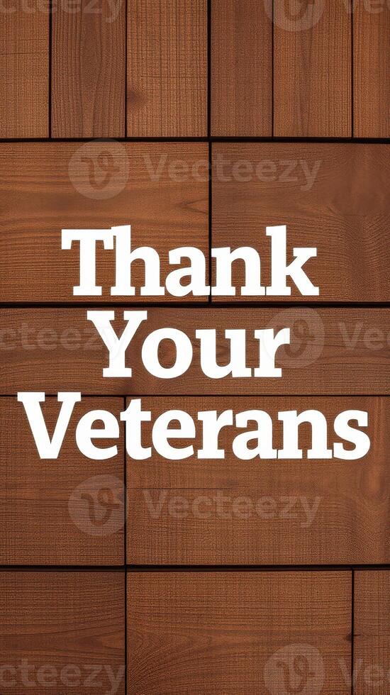 Display honoring veterans with a message of gratitude on a wooden background photo