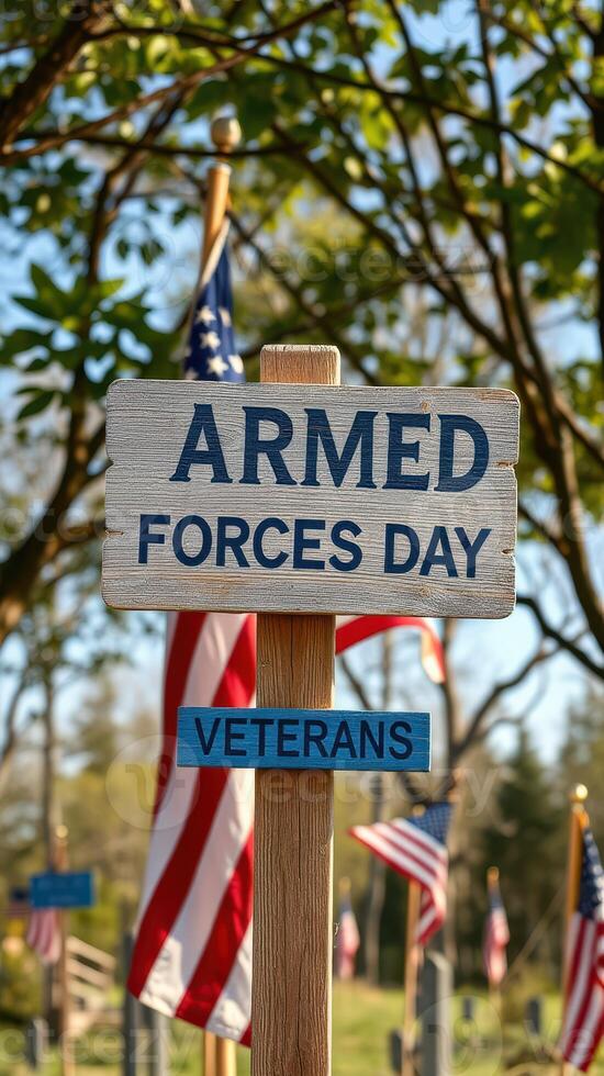 Celebrating Armed Forces Day with Veterans in a Park Setting Surrounded by Flags photo