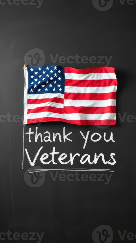 Thank you veterans flag displayed on a blackboard with heartfelt message on Veterans Day photo