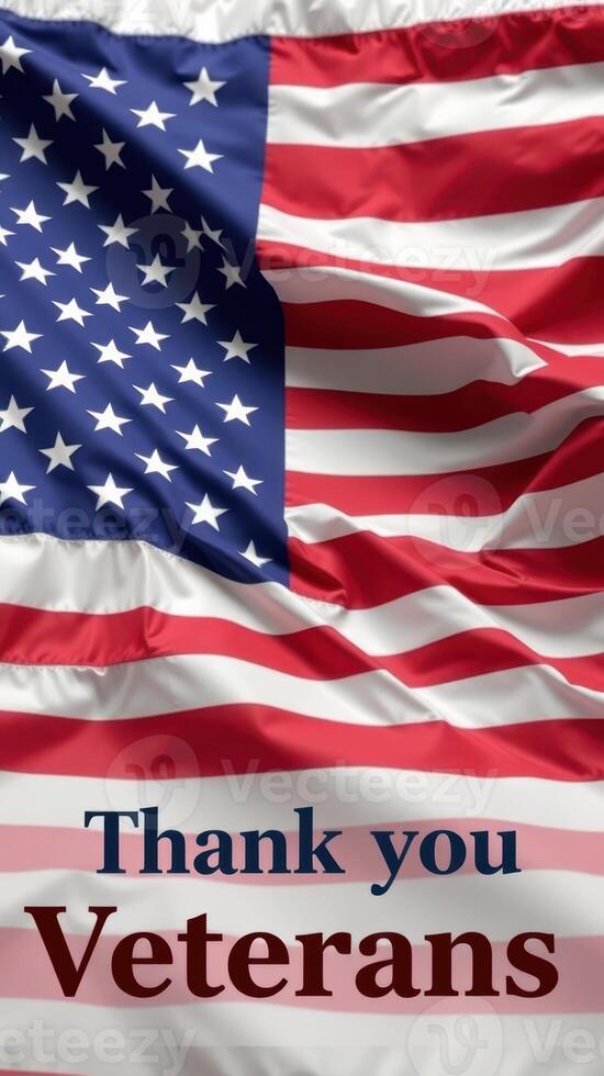 Flag waving with a message of gratitude honoring veterans for their service and sacrifice photo
