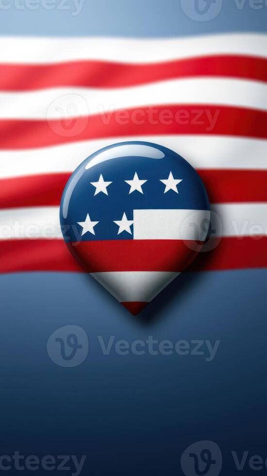 Designed element featuring American flag colors and stars with a glossy finish against a soft blue background photo