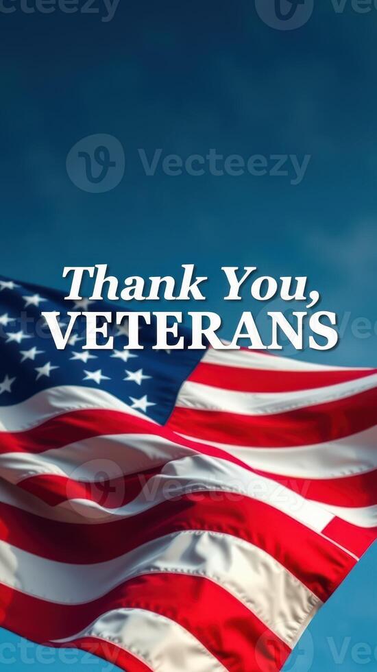 Flag waves in the sky honoring veterans and expressing gratitude on a bright day photo