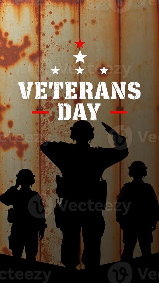 Silhouettes of soldiers commemorating Veterans Day against a distressed background photo