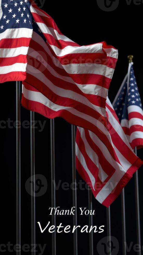 Flags waving in gratitude during a nighttime tribute to veterans and their sacrifices for the nation photo
