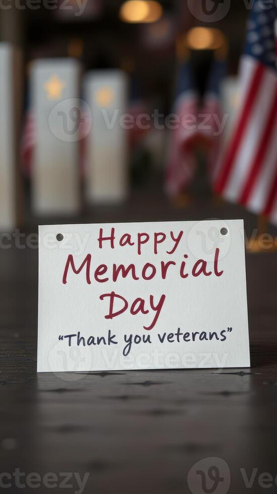 Celebration of Memorial Day with a heartfelt message to veterans in a solemn setting photo