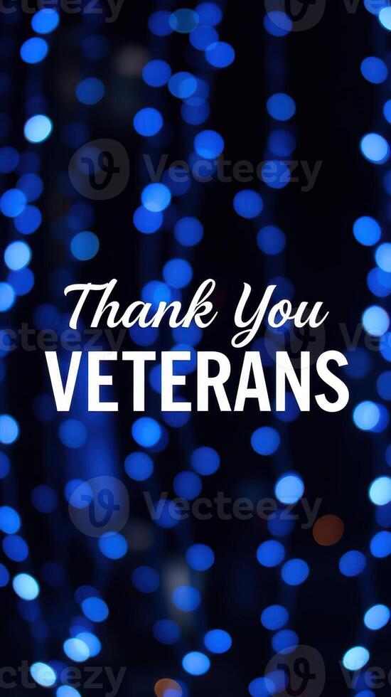 Colorful blue lights create a festive backdrop with a heartfelt message honoring veterans photo
