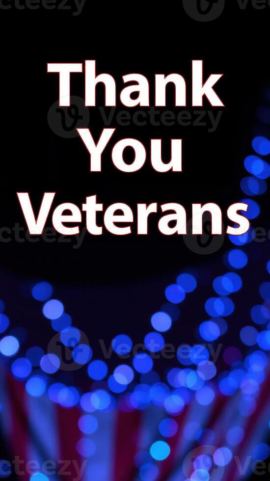 Colorful lights display expressing gratitude for veterans during a celebratory event at night photo